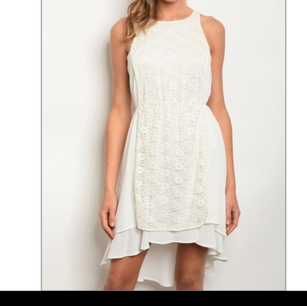 Ivory lace overlay hi-low dress